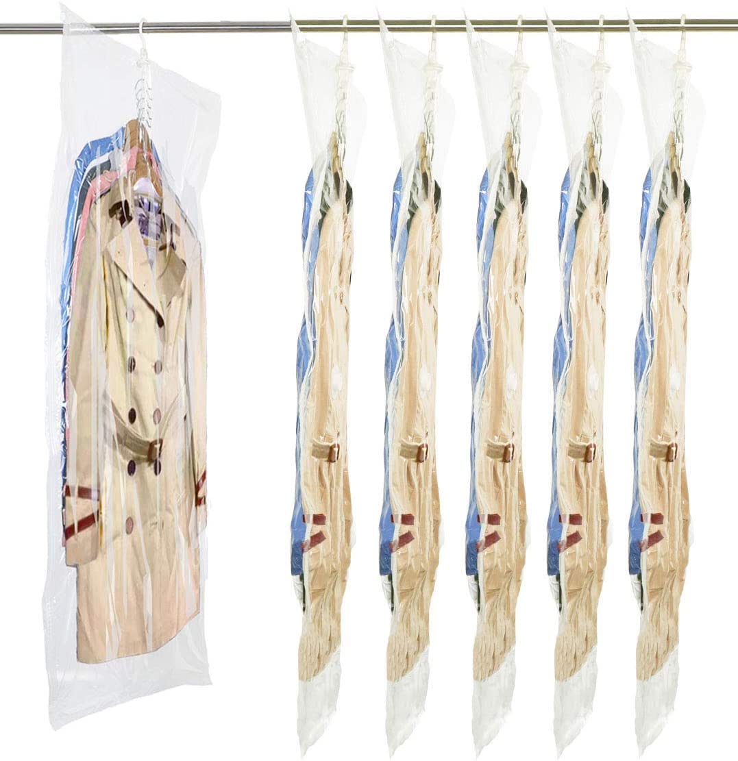 Elebac Lot de 6 longs sacs de rangement sous vide pour vêtements, sacs de rangement sous vide pour manteaux, sacs de compression pour vêtements de placard