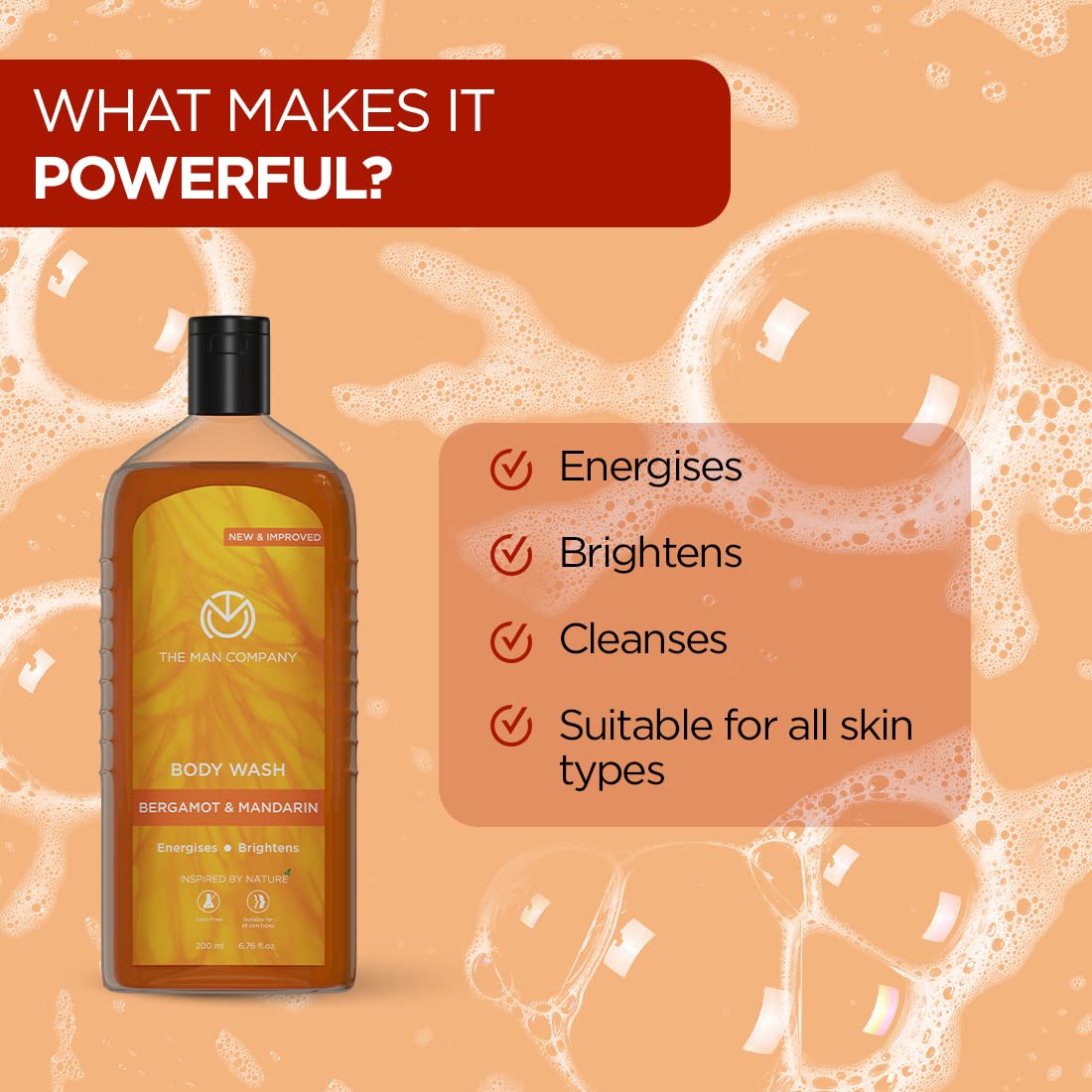 The Man Company Perfumed Body Wash- Bergamot & Mandarin | Shower Gel for Glowing & Bright Skin | With Turmeric & Orange Peel Extract | Long-Lasting Fragrance | Toxin-Free- 200 ml