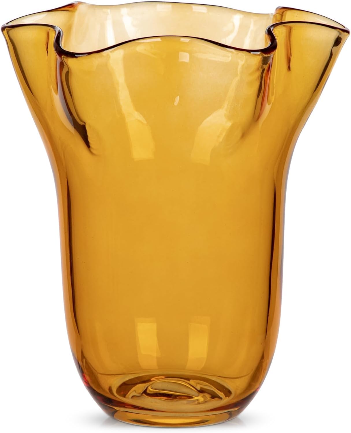 8 inch Amber Glass Vases Clear Flower Vases for Centerpiece, Large Crystal Vases for Flowers Wide Mouth Vase for Home Office Living Room Shelf Wedding Decor (Amber)