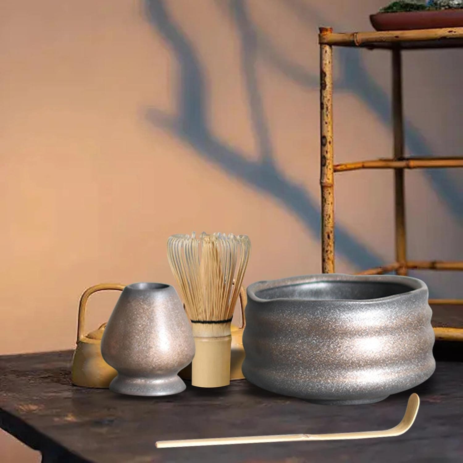 Artisanal Matcha Whisk Ensemble, Gray and Aureate