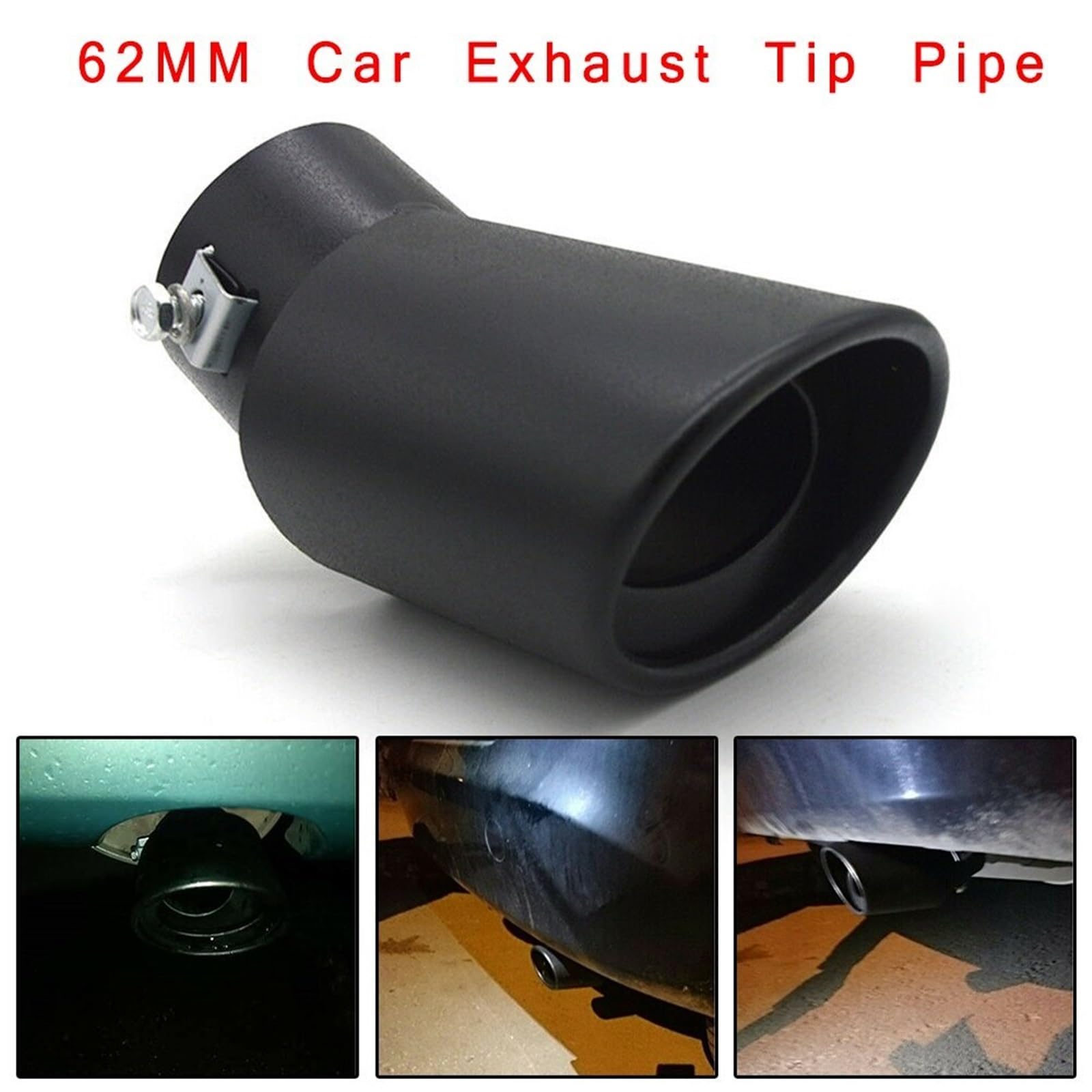 Tubo de escape del coche Tubo de para escape coche, silenciador curvo acero inoxidable 62mm, punta trasera, negro para mate, reacondicionamiento, codo conexión