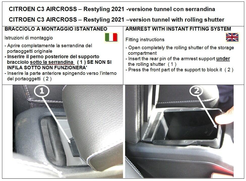 Drive Design Bracciolo Compatibile per Citroen C3 Aircross (2021-2024) in Tessuto Nero - Versione Tunnel con SERRANDINA Montaggio Senza Viti