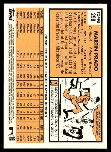 Miniatura 2 de 2012 Topps # 298 Martin Prado Atlanta Braves (Baseball Card) NMMT Braves