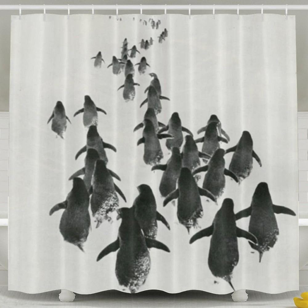 VIMUCIS Cute Penguin Shower Curtain,Waterproof Polyester Shower Curtain Sets For Men/Women