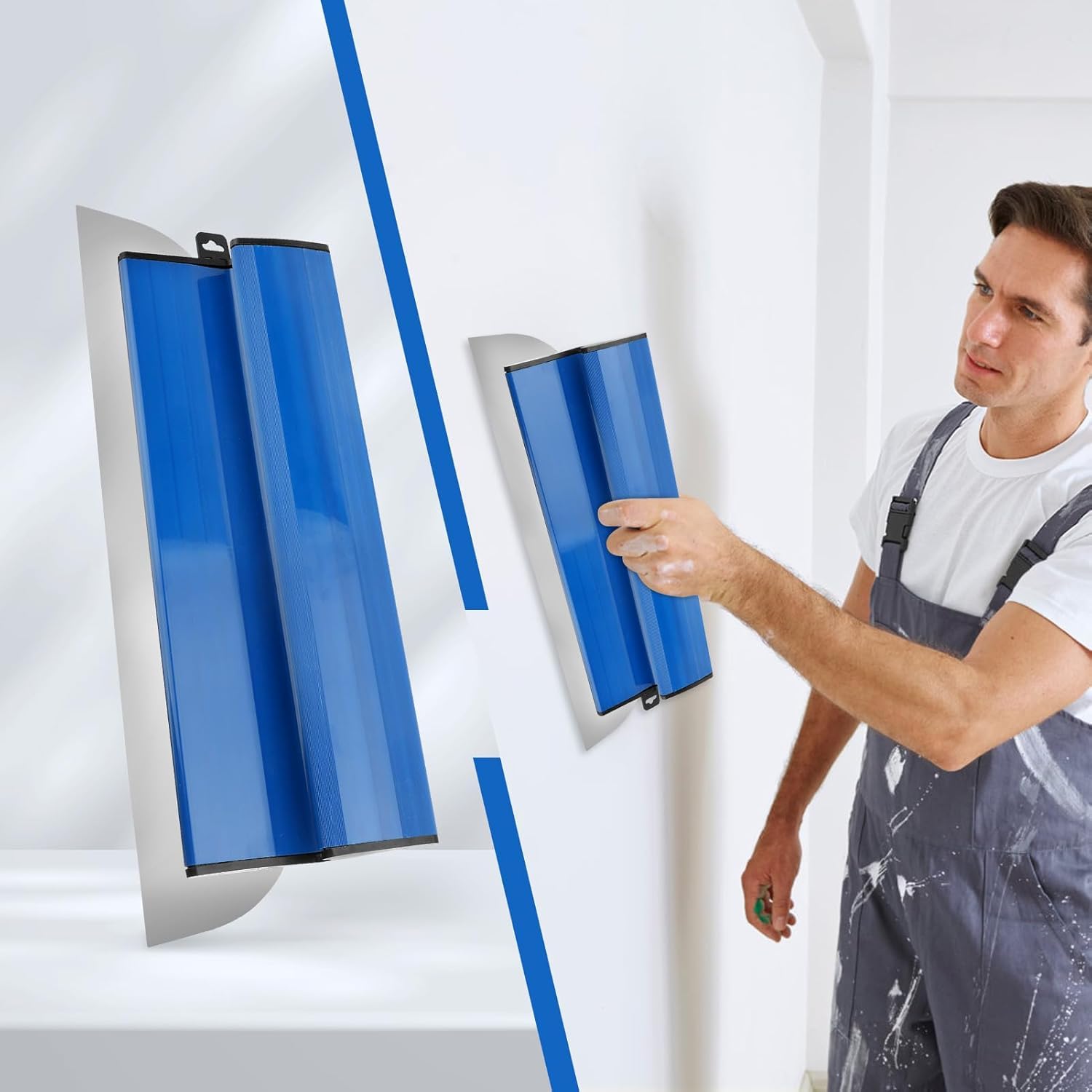 Set spatole 40 cm lama lisciante acciaio inox 0,45 mm manico ergonomico 34,5 cm per cartongesso intonaco stucco