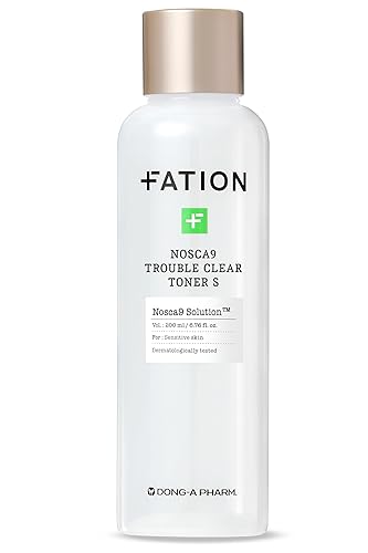 FATION NOSCA9 Trouble Clear Toner S Tóner hidratante para rostro con Centella Asiatica, LHA y PHA Tónico suave y exfoliante para pieles sensibles
