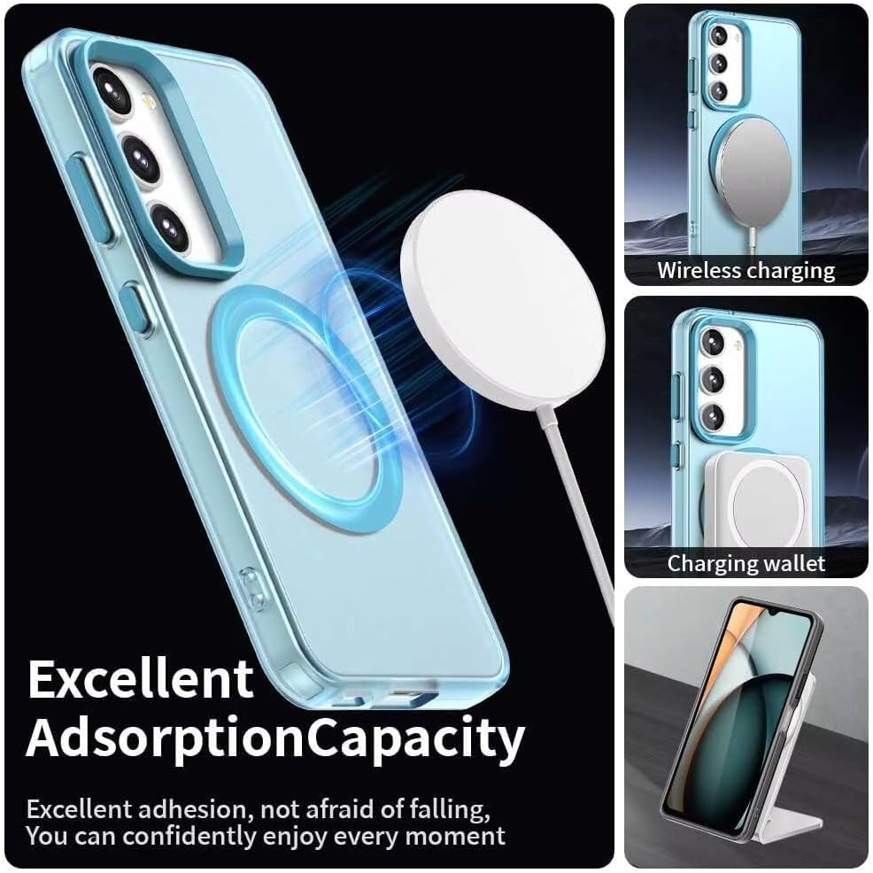 Image of Elzzi Magnetic Back Cover for Samsung Galaxy A55 5G Case, [Compatible with MagSafe] Slim Fit Shockproof Translucent Matte Hard Back Phone Cover with Protective Bumper for Men & Women (Blue)