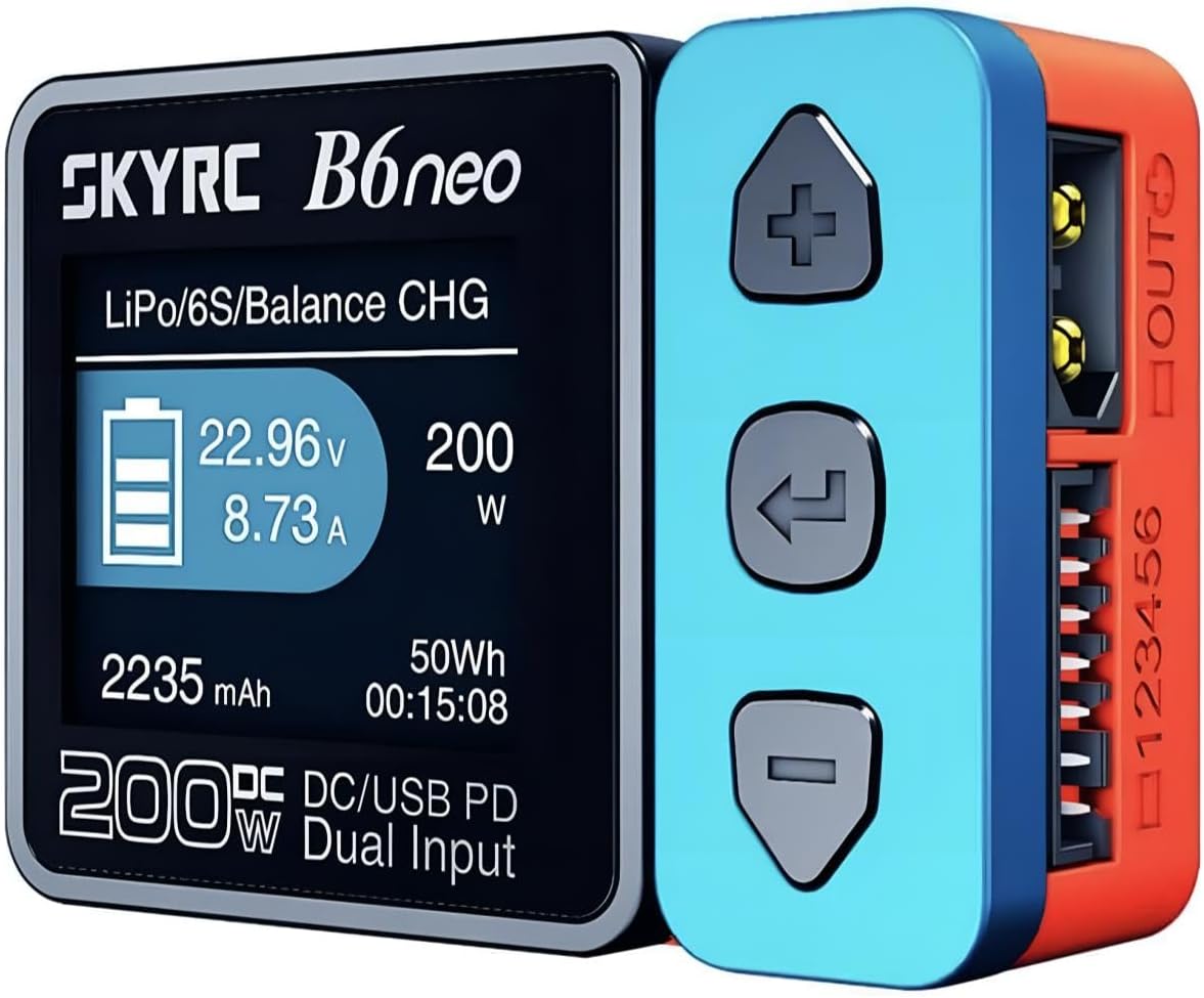 B6Neo: Balance Lipo Battery Charger for 1S-6S Lipo/Li-Ion/LiHV, 1-15S NiMH/NiCd, 10-28V DC, 12-20V PD, RC Cars, Drones, Planes, Boats