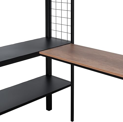 Miniatura 4 de YOPTO Cama alta de metal tamaño matrimonial con escritorio y estantes, marco de cama de metal resistente, listones de madera sin ruido, cómoda