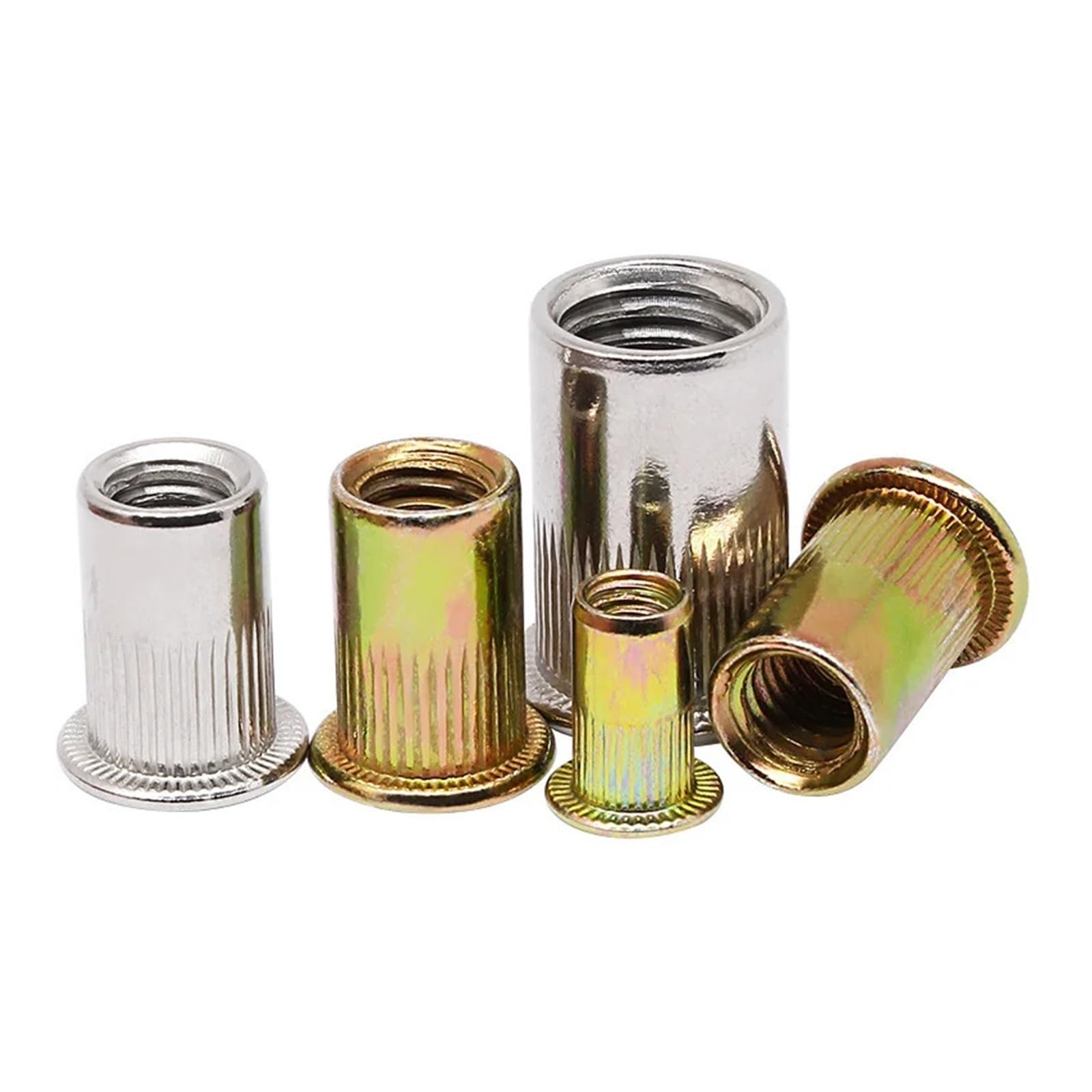 Dado for rivetto cieco Rivnut in acciaio inossidabile M3 M4 M5 M6 M8 M10 M12 Inserti filettati zincati for pannelli alloggiamenti(Yellow Zinc Plated,M100(100pcs))