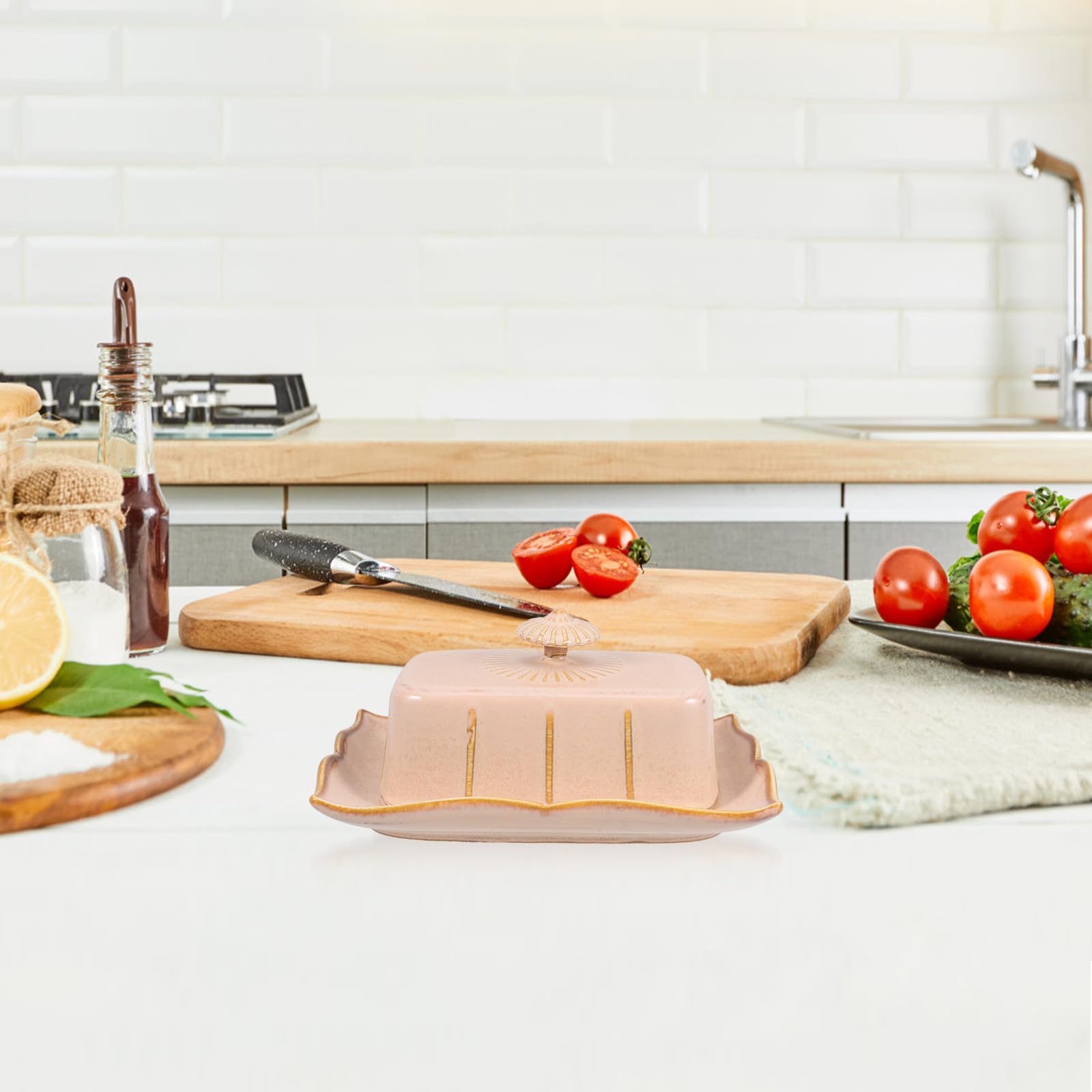 jojofuny Beurrier Céramique avec Couvercle Plat de Rangement pour Beurre et Fromage Beurrier de Cuisine Domestique