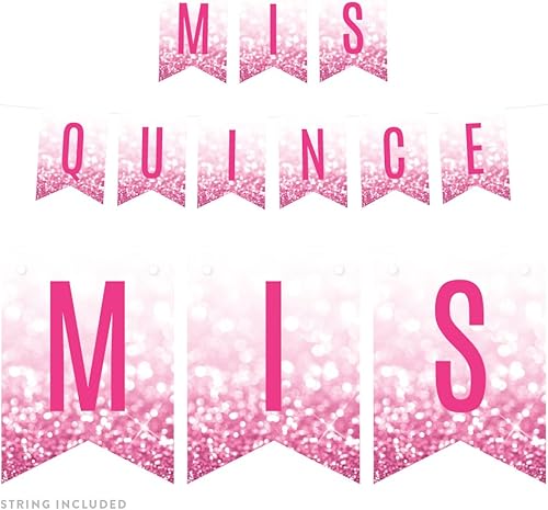 Andaz Press Decoración de fiesta de cumpleaños de imitación con purpurina, rosa brillante, Mis Membrillo, aproximadamente 5 pies, 1 juego,