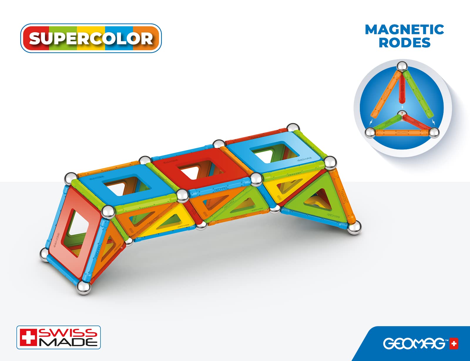 Geomag - Classic Supercolor RE 114 Pezzi, Costruzioni Magnetiche per Bambini Geometriche con Barrette e Pannelli Colorati, Giochi Bambini 5 Anni +, Gioco STEM Educativo, Idea Regalo Natale Compleanno