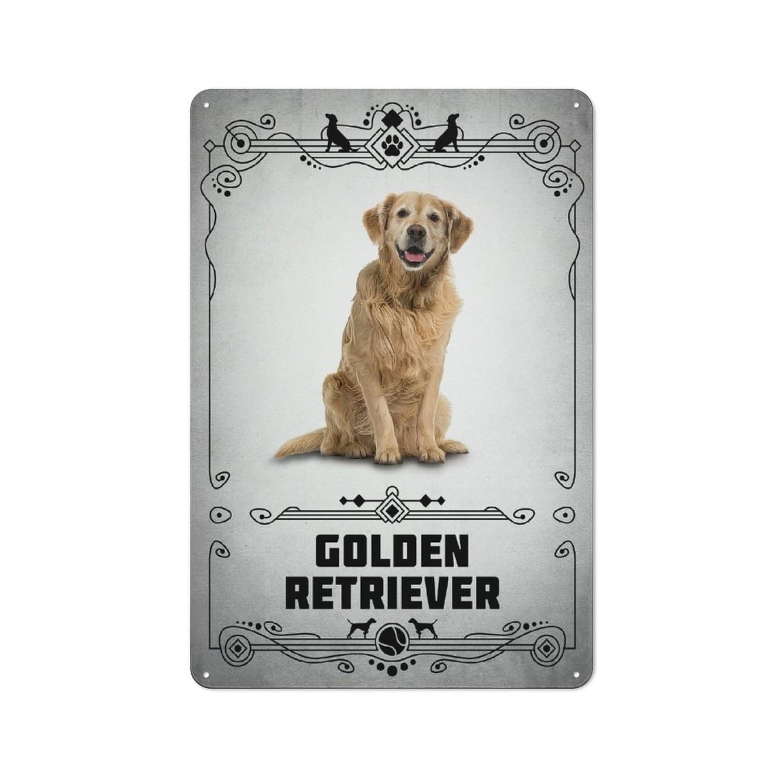Junmoney Style-20 Golden Retriever Vintage Metal Plaque 30X20cm For Living Room Wall, Suited To Living Room Decor Lovers