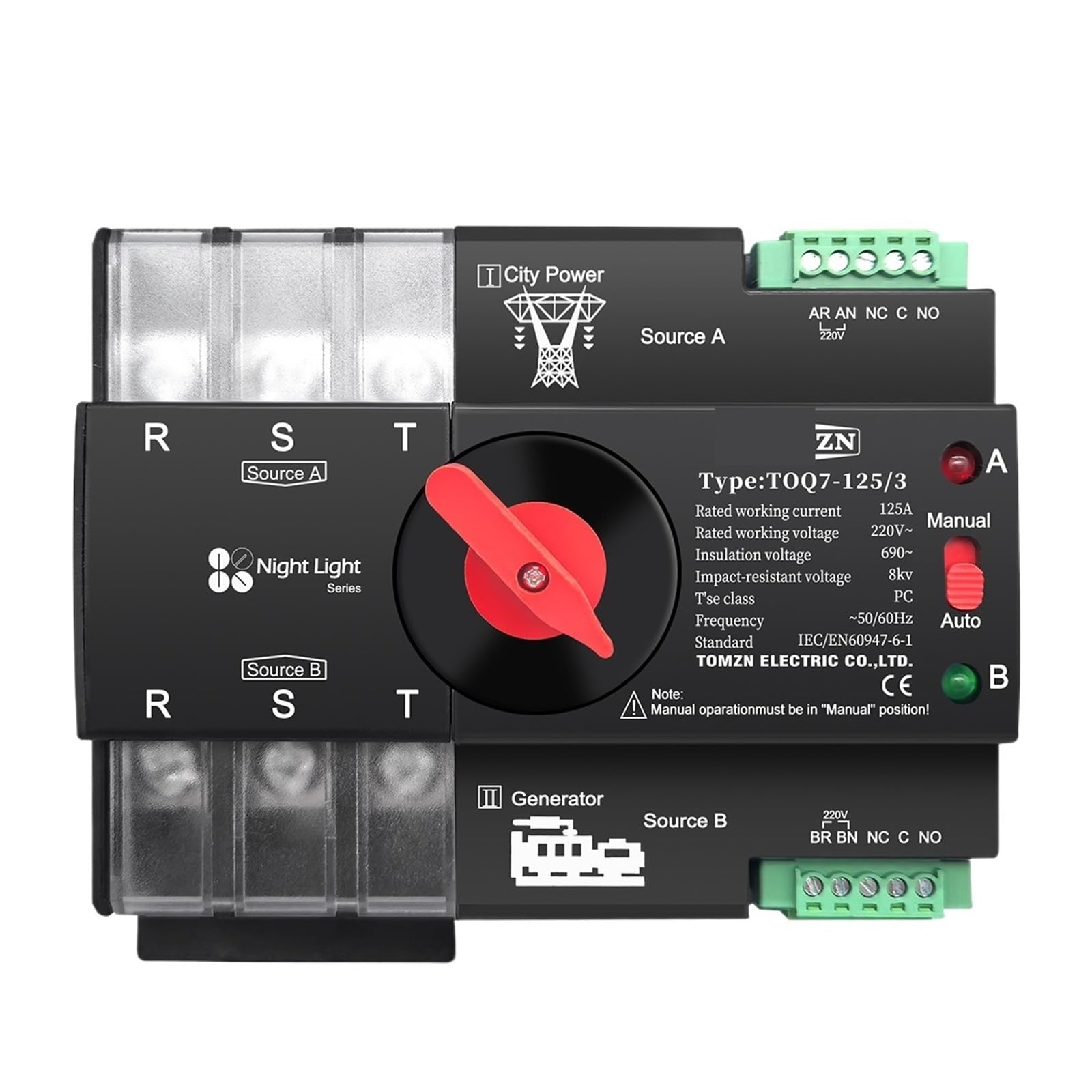 Schiene 3 phase ATS 3P 63A 100A 125A 220V 230V Dual Power Automatische Transfer Elektrische Wahlschalter Unterbrechungsfreie(63A)