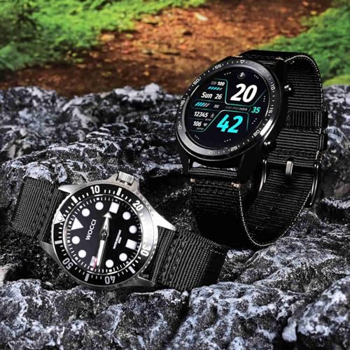 Image of WOCCI Nylon Watch Bands, Contrast Woven Design, Quick Release, Stainless Steel Buckle, Band Width 20mm 22mm 24mm 26mm