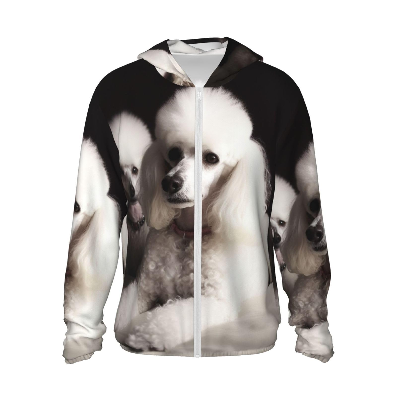 UPF 50+ Light Jacket Full Zip Sun Protection Hoodie for Women Men Long Sleeve French Poodle Sun Shirts Black