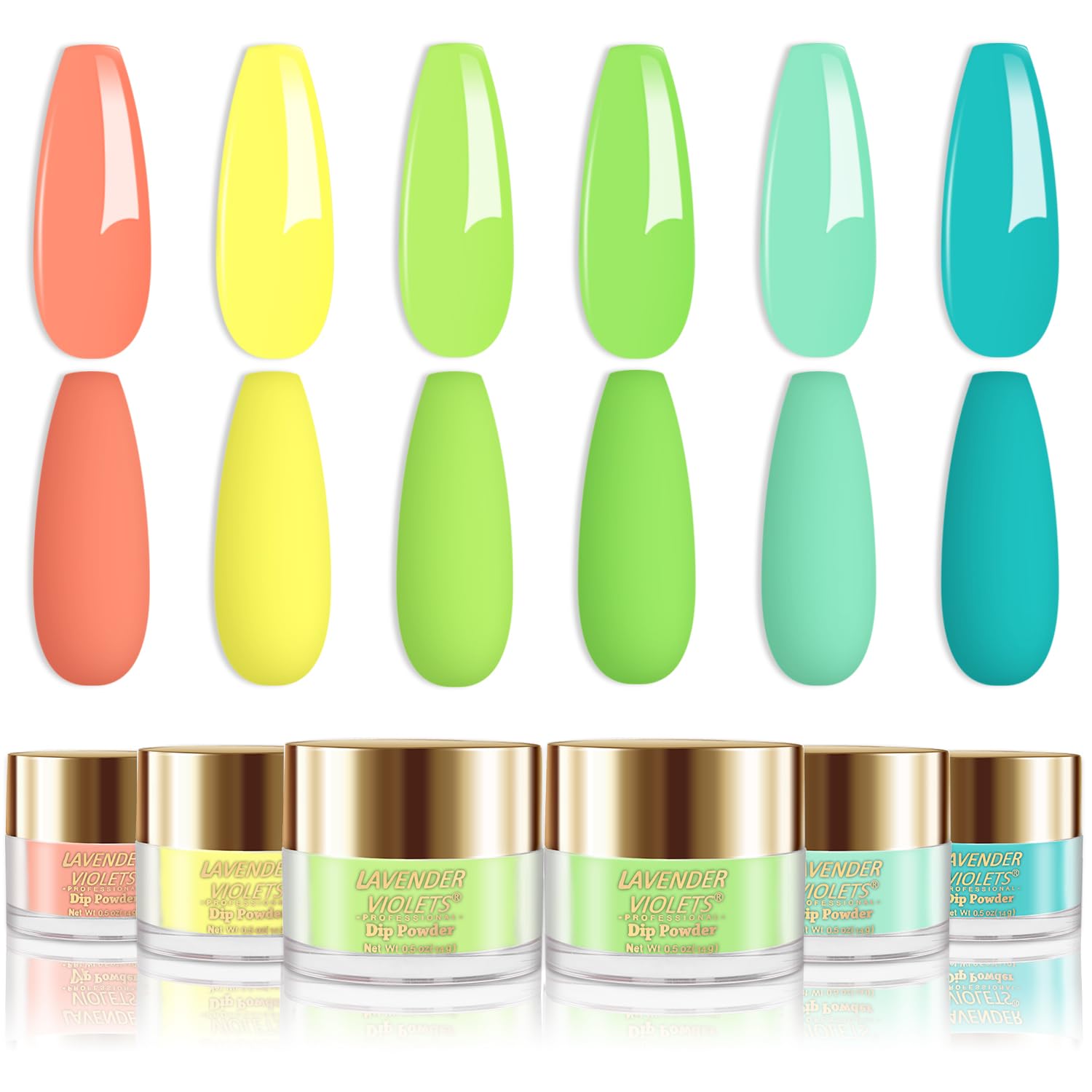 Lavender Violets 6 Colors Neon Dip Powder Nail Kit Large Capacity Set Green Yellow Orange Halloween Colors Long Lasting Dipping Powde for Nail Art Designer Manicure Salon J211