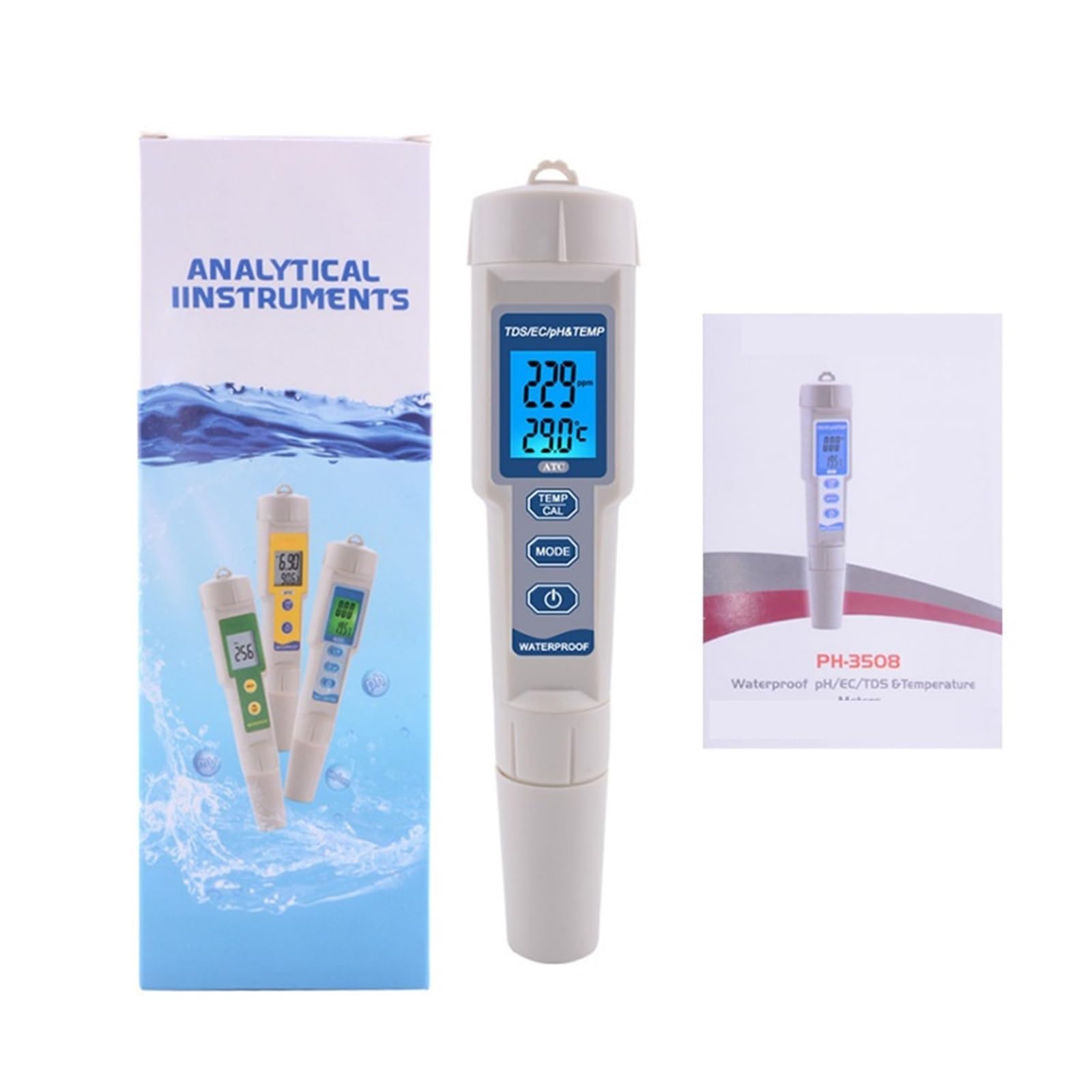 Tester dell'Acqua, Penna for Test della qualità dell'Acqua Impermeabile Portatile 4 in 1, rilevatore di parametri PH/TDS/EC/Temp