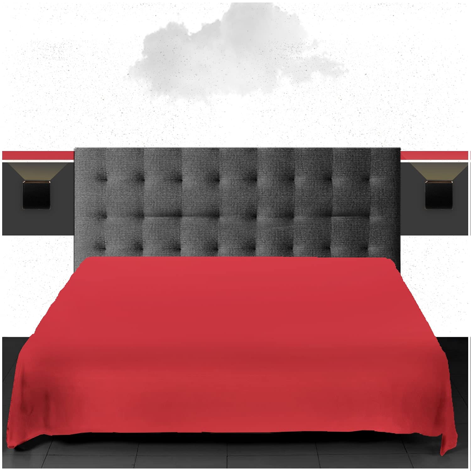 Egyptian Cotton Plain Dyed Bedding Bedsheet Kingsize, 200 Tread Count Flat Sheets King Size, Red