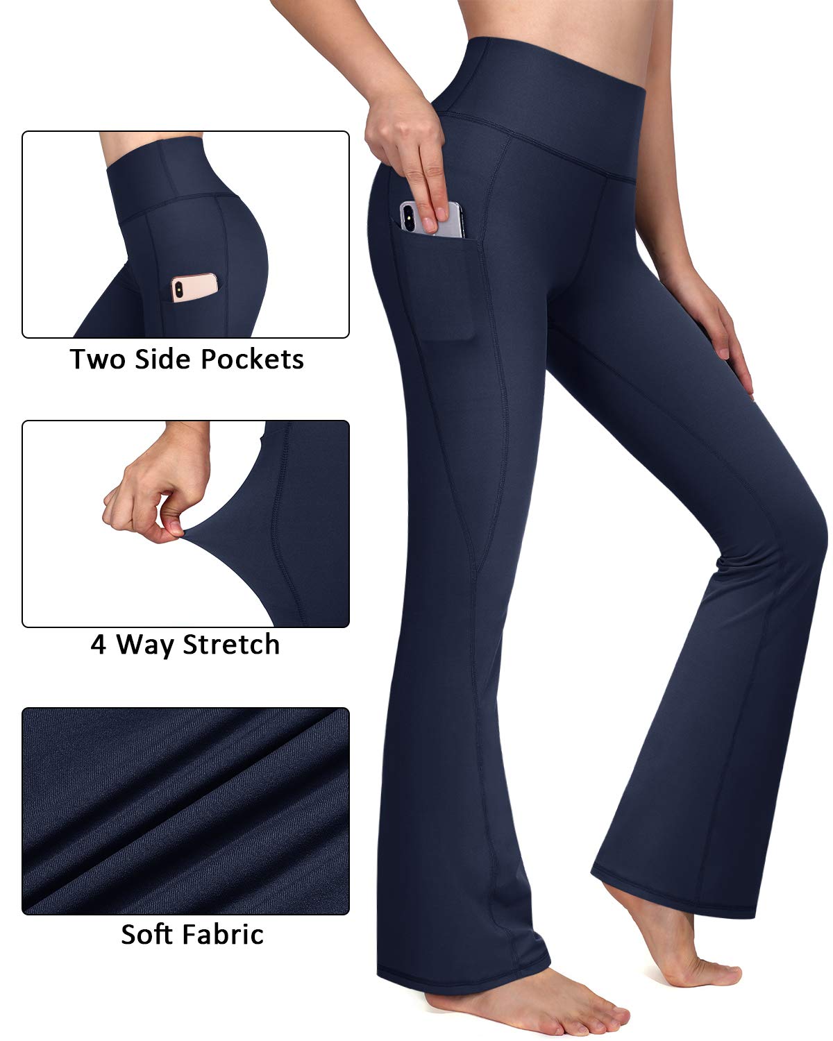 G4Free Flared Leggings with Pockets Yoga Pants for Women High Waist Tummy Control Wide Leg Trousers for Work Workout