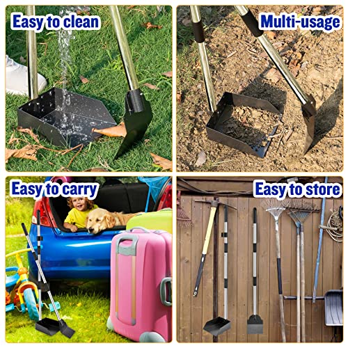 Image of Dog Pooper Scooper,Tray and Spade Set Poop Scooper for Dogs, Adjustable Long Handle Metal Pooper Scooper with Bin for Pet Waste Removal, No Bending Clean Up for Medium and Large Dogs