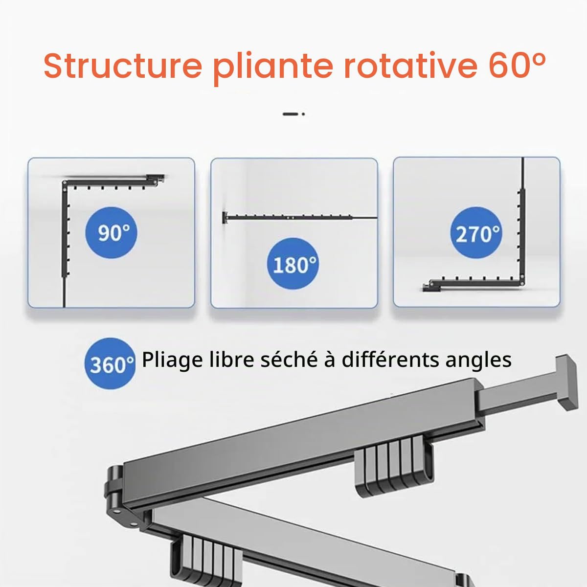 étendoir mural pliable 3 volets 128 cm | Gain de place avec barre extensible, 15 crochets, convient pour balcon, buanderie, salon et chambre à coucher