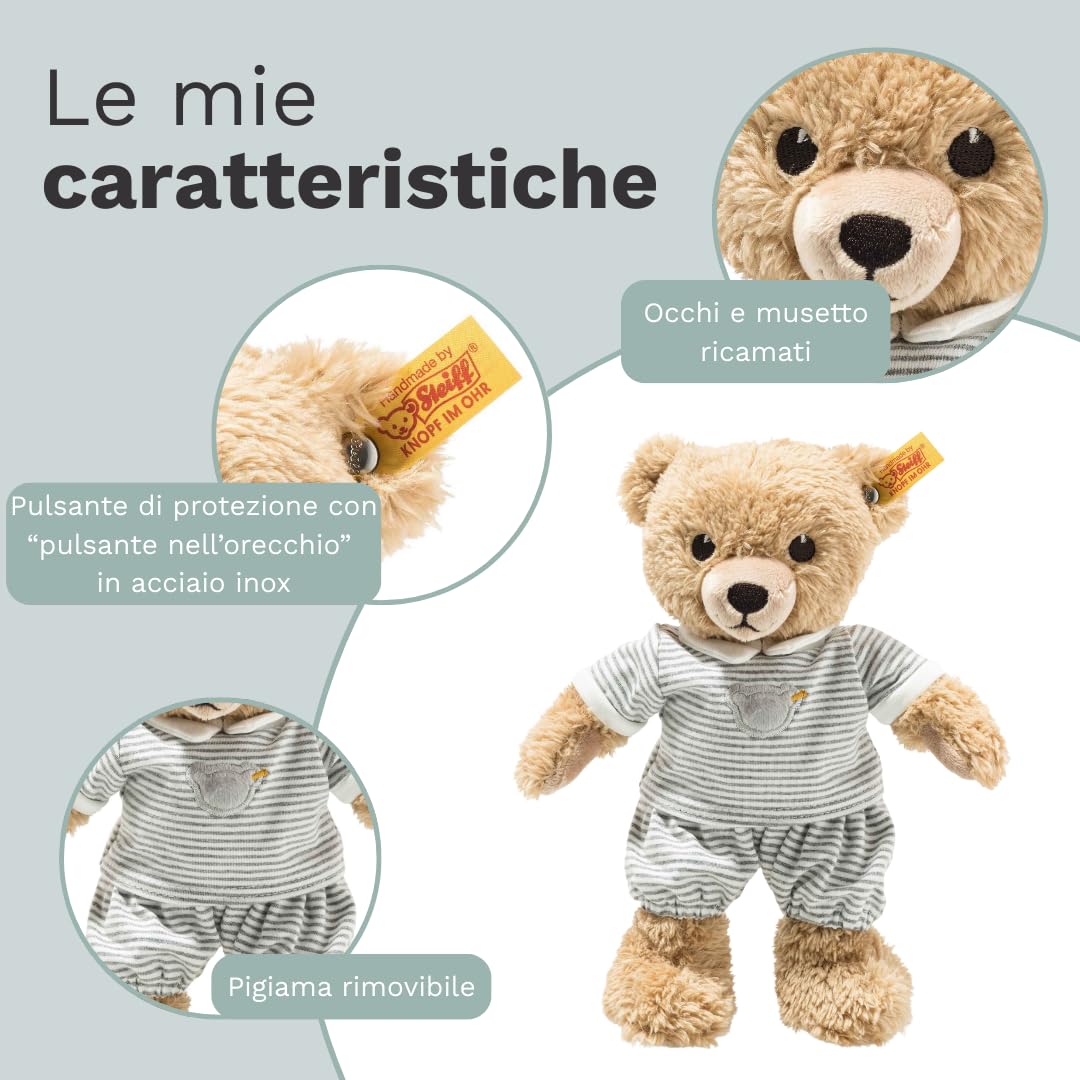 Steiff Peluche Orsetto Sogni d’oro, dolce animale di stoffa per bambini, bambine e neonati da 0 mesi, Friends, pupazzo di 25 cm, grigio chiaro, 239908