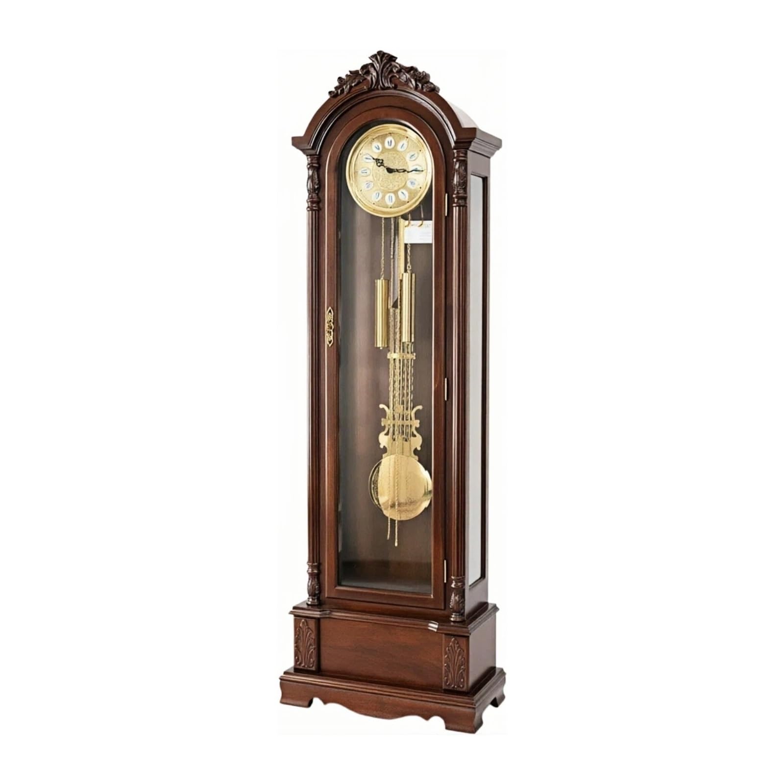 Hhmmei2024-23 Floor Clock Wood Grandfather Floor Clock Mechanical Pendulum Chimes Glass Door for Home Home Decor
