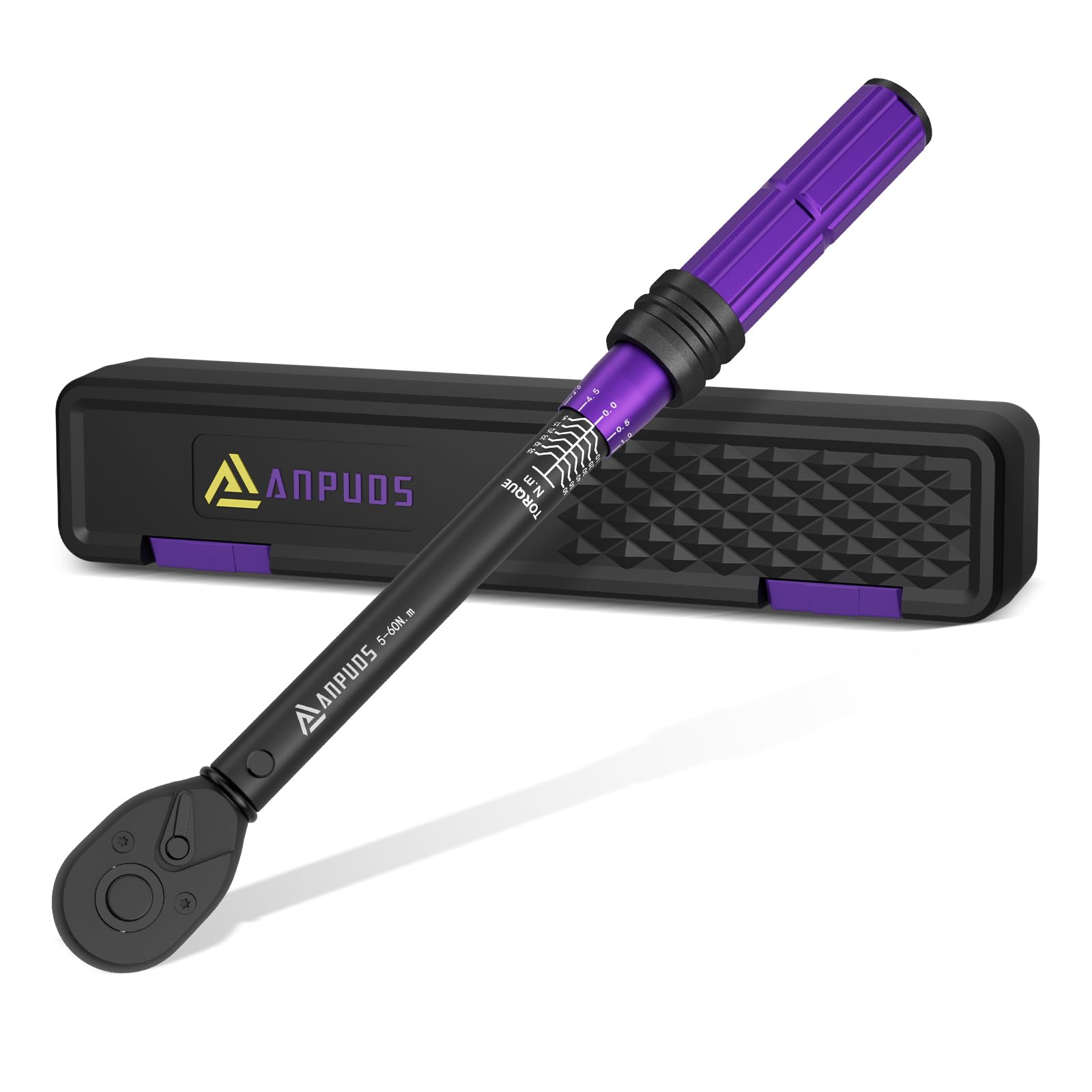ANPUDS 3/8" Llave Dinamométrica 5-60 Nm, Precisión ± 3%, Llave Dinamométrica Motocicleta con Cabeza de Carraca Reversible de 72 Dientes para Bicicletas, Motocicletas y Coches Sustitución de Bujías
