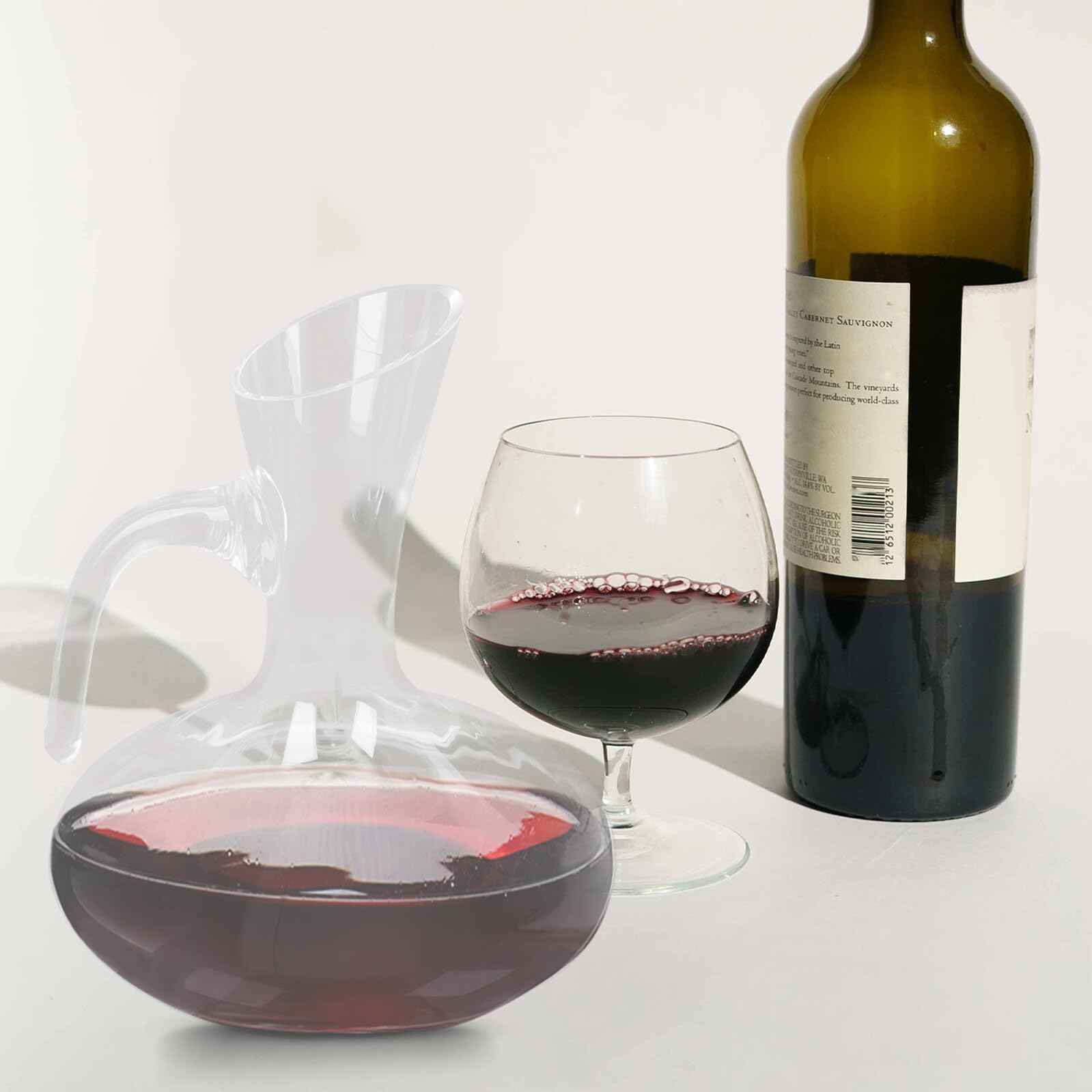 Decantador de Vino de Cristal 750 Ml Asa Diseño Simple Vidrio Transparente para Servir Vino Tinto en Hogar y Reuniones Sociales