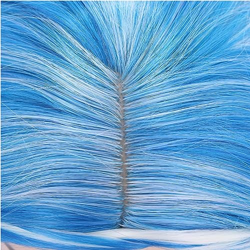 Image of PATTNIUM Kids Blue Wig Long Wavy Child Wig Light Blue Wig for Kids Heat Resistant Synthetic Hair Cosplay Costume Girls Wig (Mixed Blue)