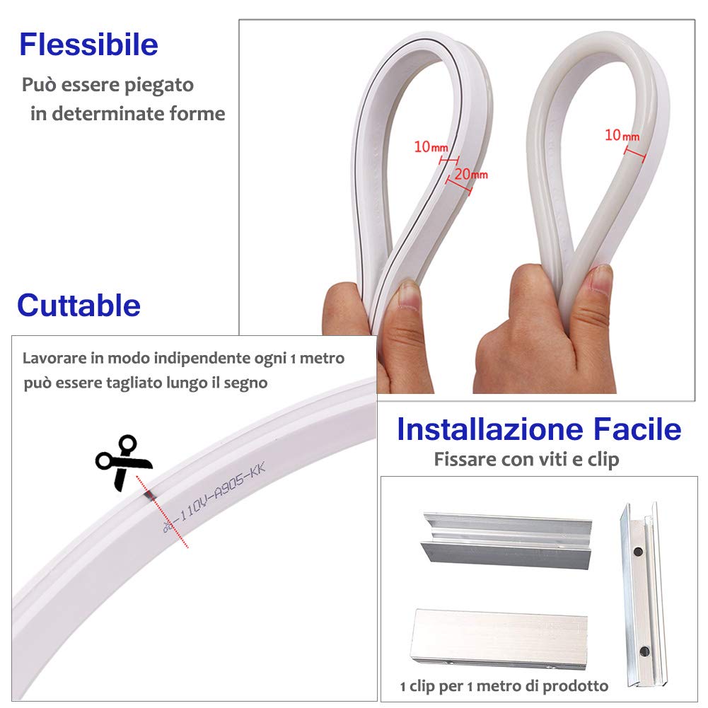 XUNATA 14m Luce al Neon Flessibile Striscia LED RGB 220V con Telecomando 24 tasti, Kit Luce 5050 Trasformatore Impermeabile 1500W