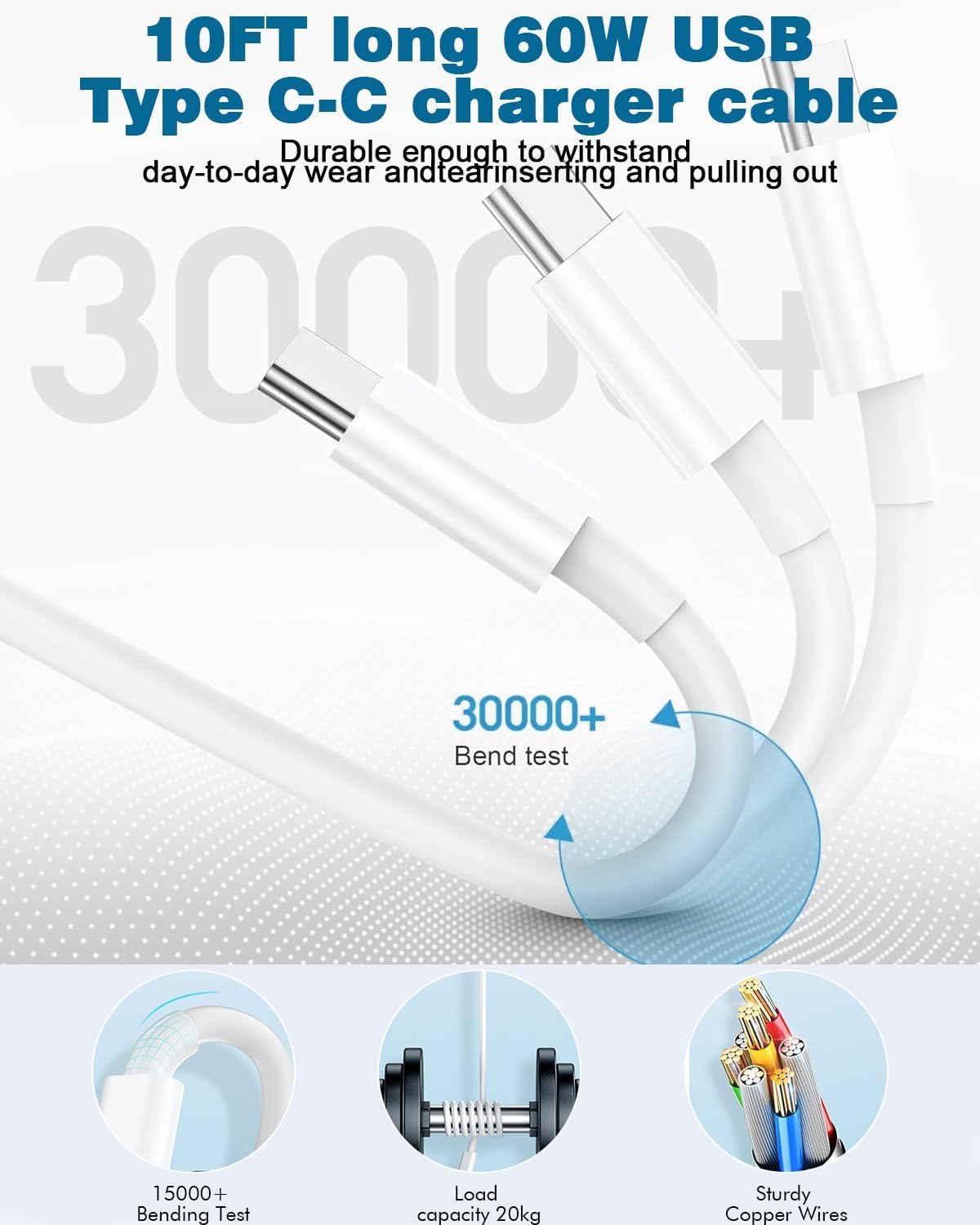 10FT Apple iPhone 17 16 Charger,2Pack Extra Long 10Foot Type C Cable Cord 20W USBC Charger Travel Plug Super Quick Charging for iPhone 17 Air/17 Pro/17 Pro Max/16e/16 Pro/16 Pro Max/15/15 Pro Max/iPad