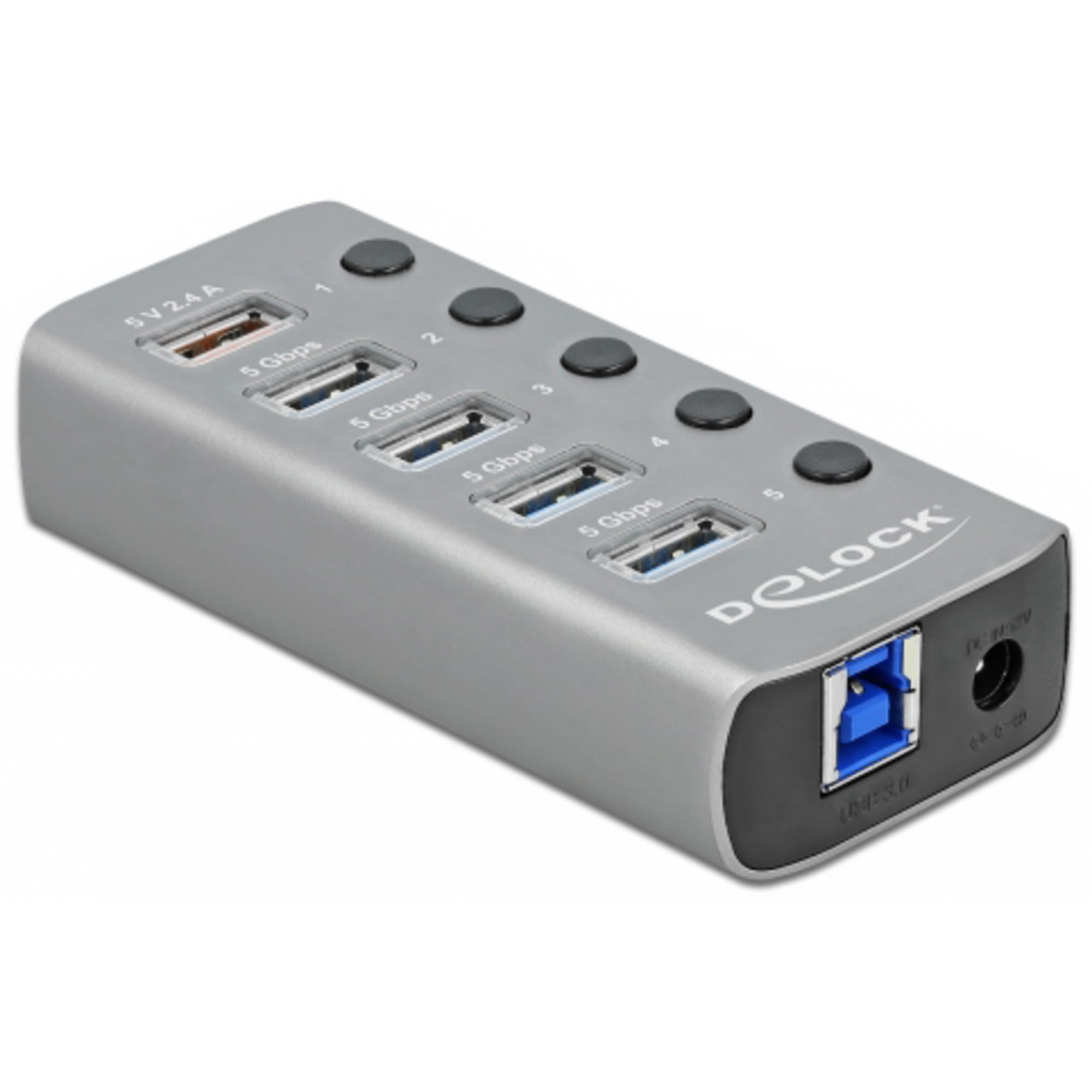 Delock USB 3.2 Gen 1 Hub mit 4 Ports + 1 Schnellladeport + 1 USB-C PD 3.0 Port 63263