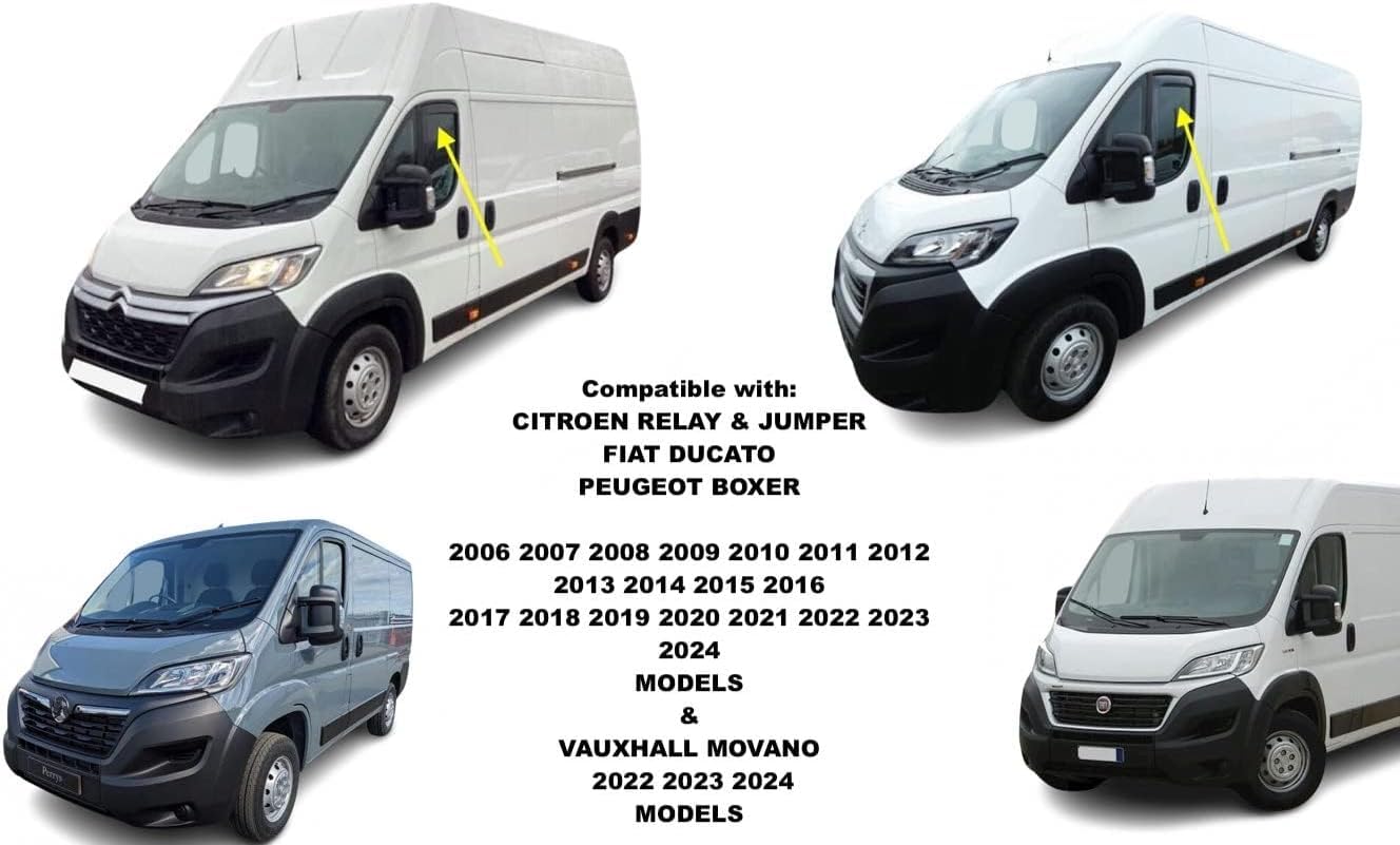 Set 2-TLG Windabweiser Getönt Regenabweiser Seitlich Angebrachte Windschutz Passend Für Peugeot Boxer Citroën Jumper FIAT Ducato 2006–2024 Opel Movano 2022–2024