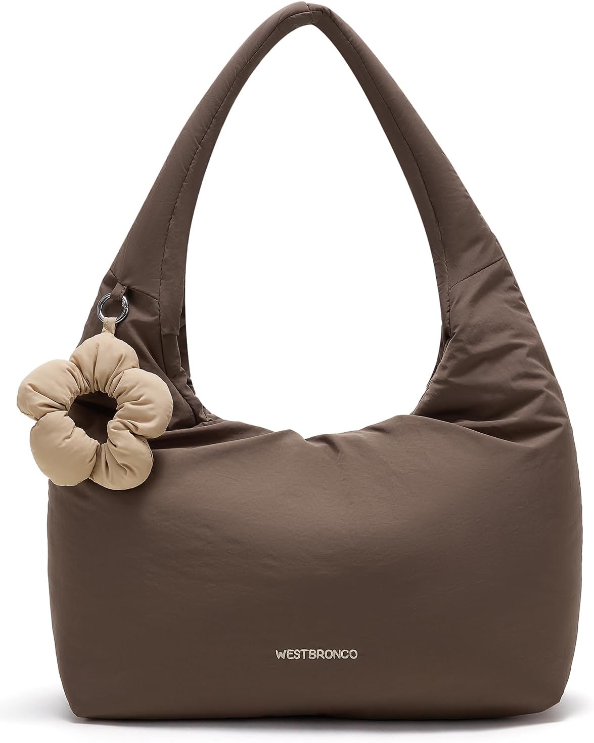WESTBRONCO Puffer Hobo Shoulder Bag for Women Medium Soft Shoulder Handbags for Work, Travel, Shopping with Flower Keychain