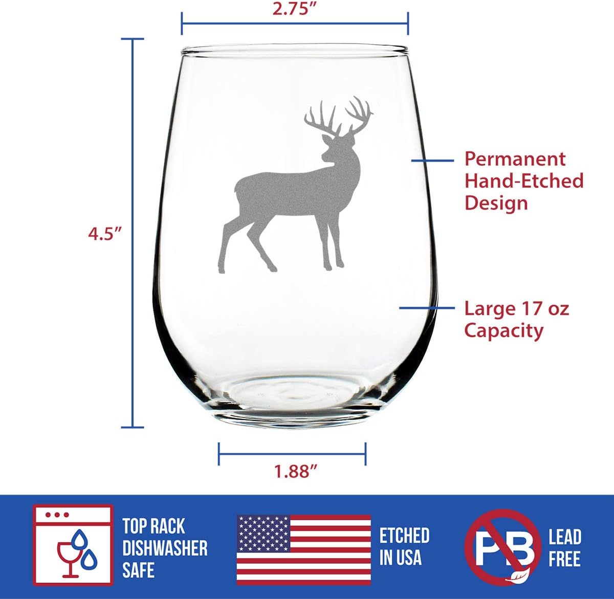 Bevvee Deer Stemless Wine Glass - Cabin Themed Gifts or Rustic Decor for Women and Men - Engraved Silhouette - Large - Image 4