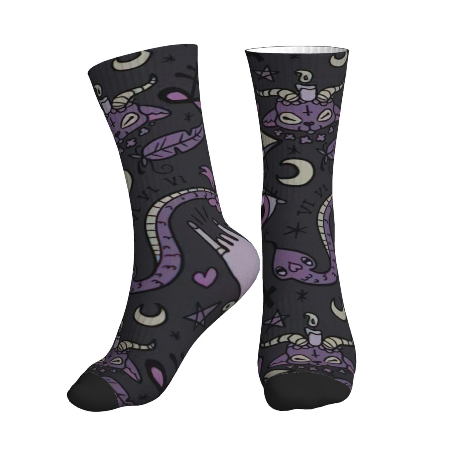 Pphgut Unisex 1 Black Purple Black Goth Spooky Print Adults Mid Tube Socks Breathable Sports Running Gym Training Jogging Activities