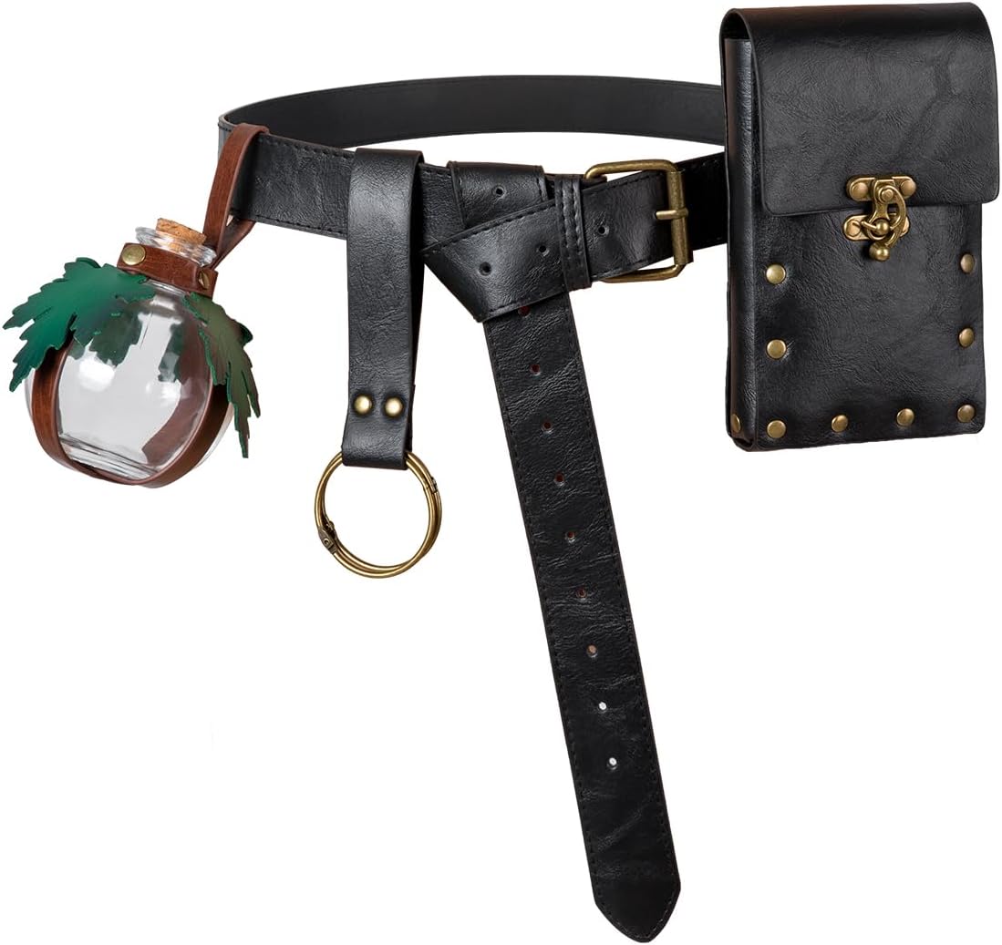 Medieval Renaissance LARP Belt Leather Belt Bag Potion Bottle Holder and Adjustable Arm Guards for Cosplay Halloween - Image 3