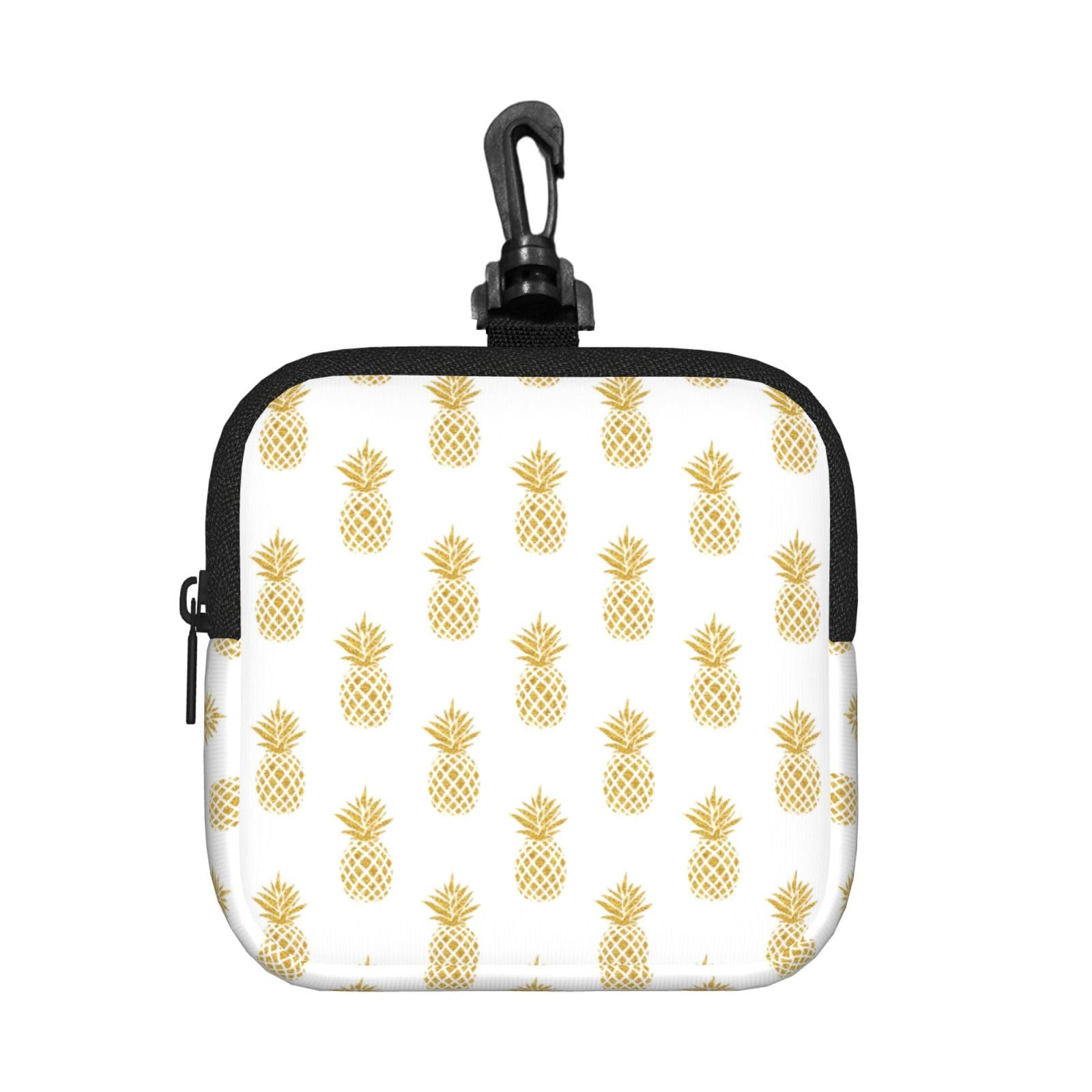Gold Pineapple Background Print Square Storage Bag Travel Toiletry Cosmetic Organizer Pouch Lightweight Reusable