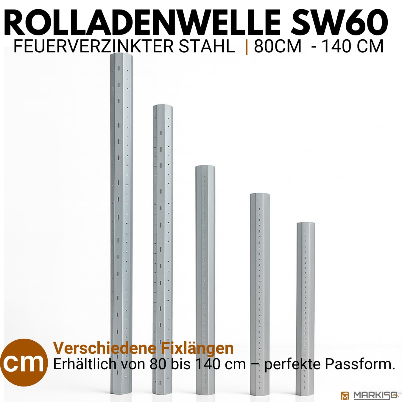 Rolladenwelle SW60 Komplettset Stahlwelle für Rollladen, Achtkantwelle mit Ø 60mm Durchmesser | Fixmaße 120 cm - Umrüstset für Einbau Rolladenmotor