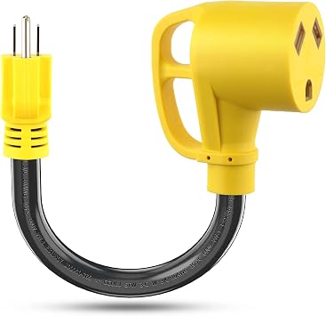 30A to 15A RV Adapter Cord, 18 in 110V 5-15P to TT-30R | ETL Listed STW Dogbone with Rubber Grip and Copper Conductors for Camper, Trailer and Household Outlet Use; Not for EV