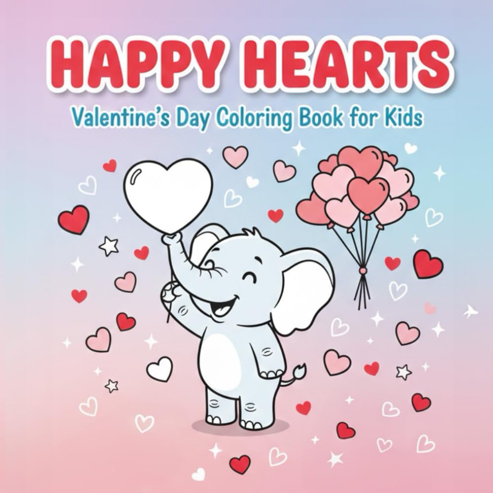 Happy Hearts: Valentine’s Day Coloring Book for Kids: Adorable Animals and Hearts for Toddlers and Preschoolers