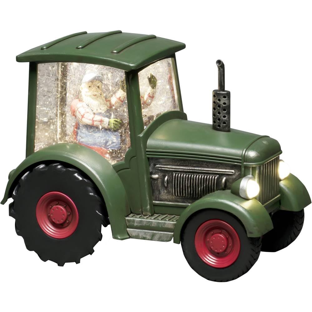 Konstsmide Christmas Decorations LED Snow Globe Lantern Santa Claus in a Tractor/Indoor, 5 Hour Timer/Battery Operated: 3xAA 1.5V (excl.)/Christmas Lantern 1 Warm White Diode
