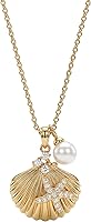 MEVECCO Dainty 18K Gold Plated Pearl CZ Starfish Seashell Necklace for Women - Boho Ocean Pendant Chain, Adjustable Summer Beach Jewelry Gift