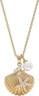 MEVECCO Dainty 18K Gold Plated Pearl CZ Starfish Seashell Necklace for Women - Boho Ocean Pendant Chain, Adjustable Summer Beach Jewelry Gift