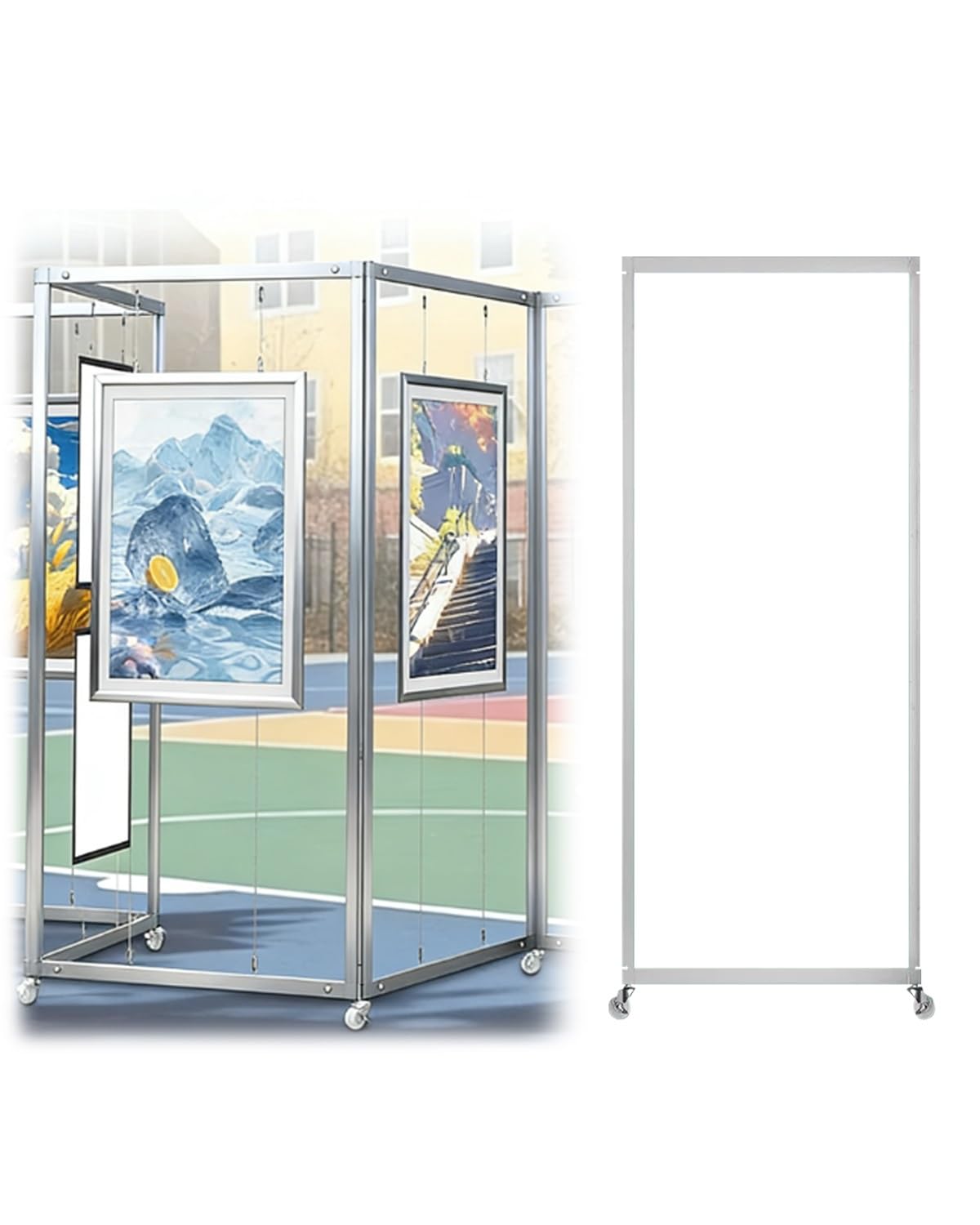 Elitix Picture Rail Heavy Duty Outdoor Picture Hanging Stand with Wheels, Adjustable Advertising Shelf Rack Billboard Holader, Artwork Display Rail(9pcs,80x180cm(31 1/2“x70 7/8”))