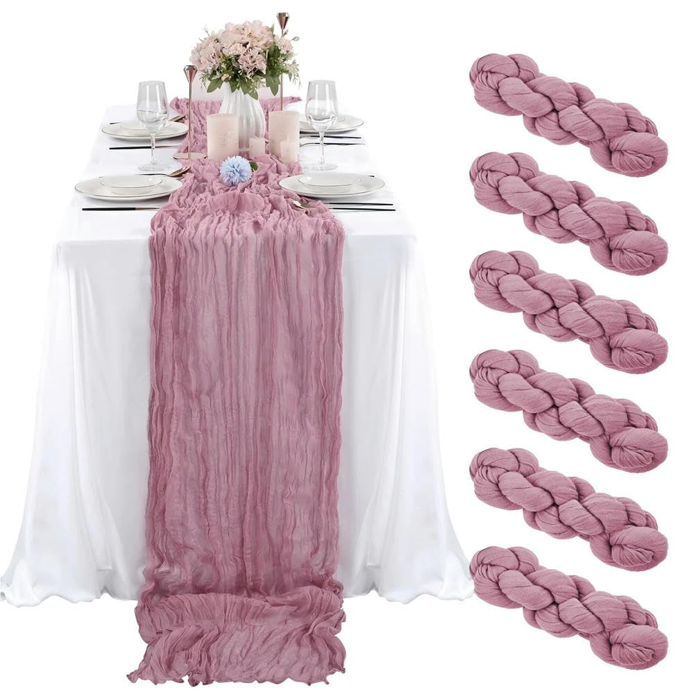 Juego de 6 caminos de mesa semitransparentes para bodas, despedidas de soltera y decoración de eventos, tela transparente elegante para decoración de mesa y estilo de fiesta