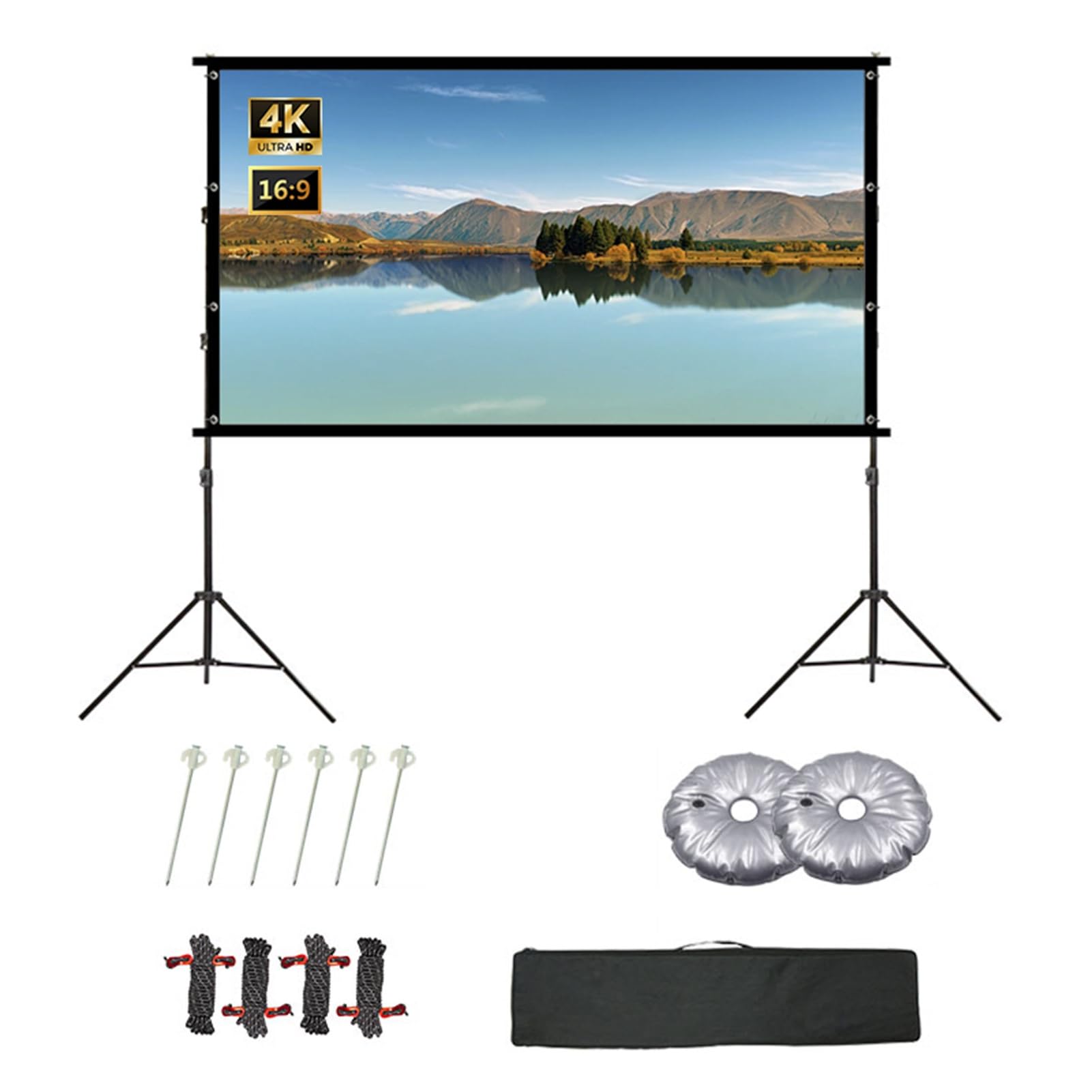 60 84 100 120 Pollici Schermo del Proiettore con Treppiede, 16:9 4K HD Telo Cinematografico All'aperto, Anti Rughe per Ufficio Home Theater Video(84 inch)